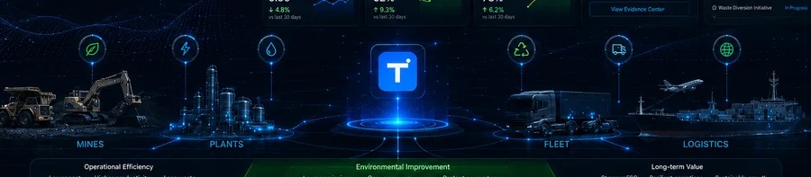 Connected mines plants fleet and logistics with environmental improvement signals